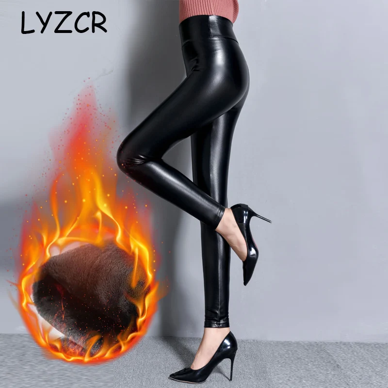 

Winter Faux Leather Leggings Women High Waist Warm Velvet Leather Leggings Femme Sexy Fleeces PU Leather Legins Winter PLus Size