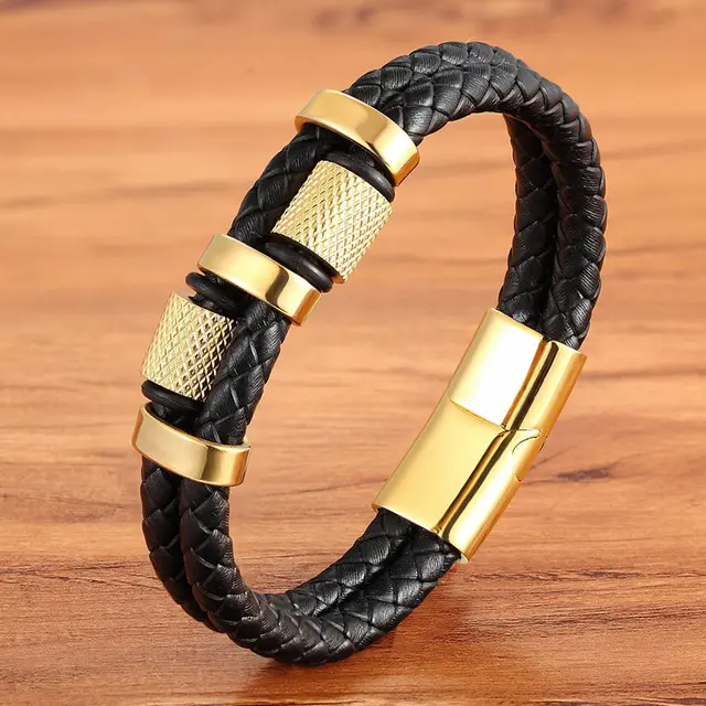 Irregular Pattern Shape Men's Fashion Stainless Steel Leather Bracelet ...