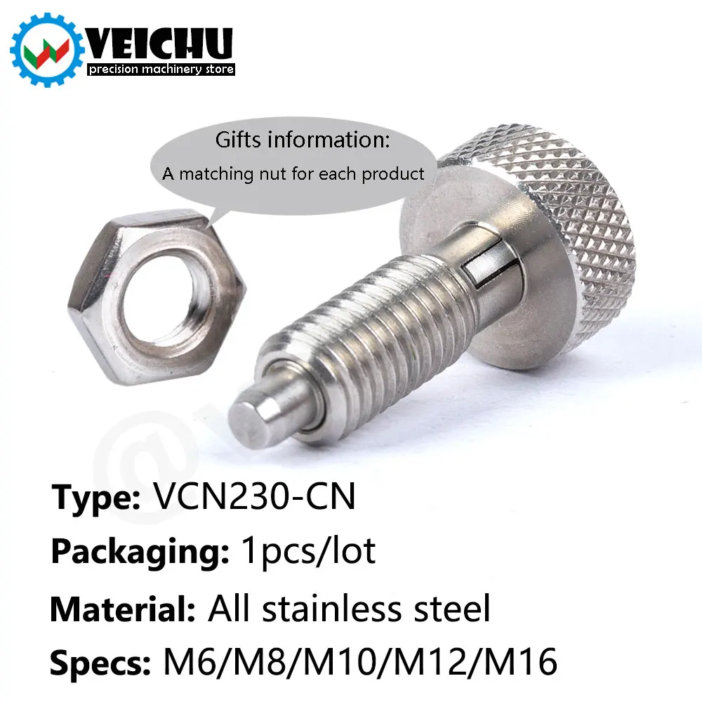 VCN230-CN 재고 있음 스테인레스 스틸 널링 손잡이 플런저 스프링 플런저 너트가 있는 자동 잠금 나사 볼트