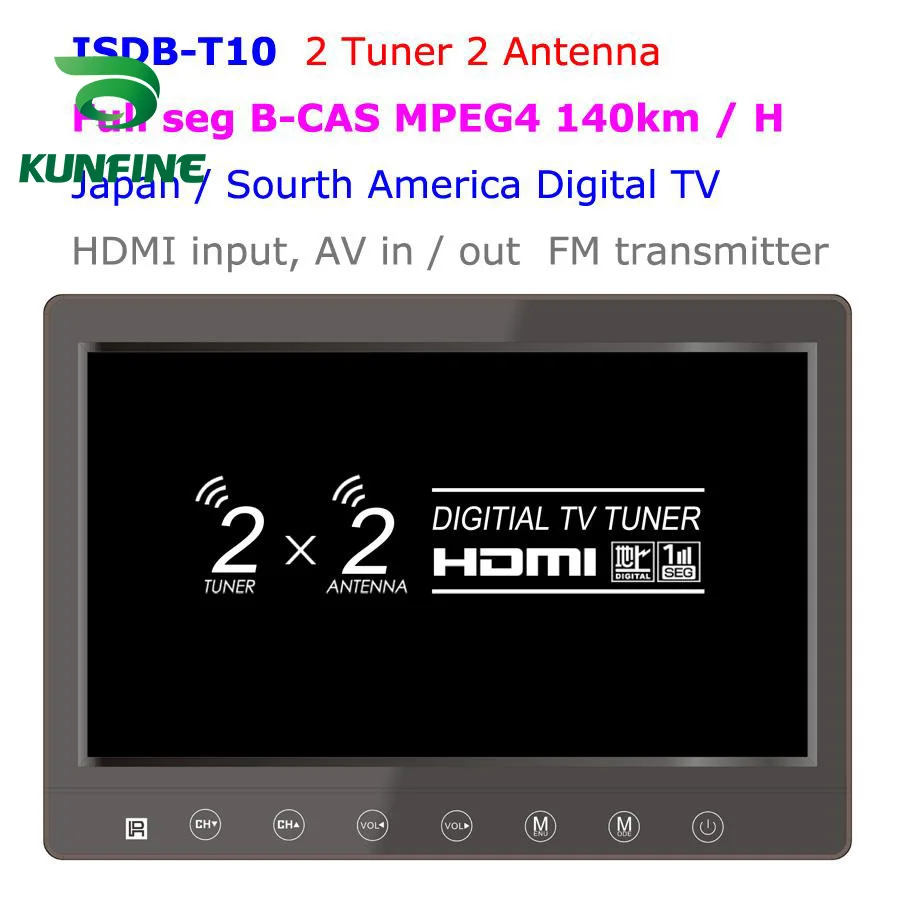 2 тюнера 2 антенны 10,1 дюймов полный сегмент MPEG4 140 км/ч цифровой ТВ приемник для Японии Бразилии Южной Америки ISDB-T10 HDMI AV FM