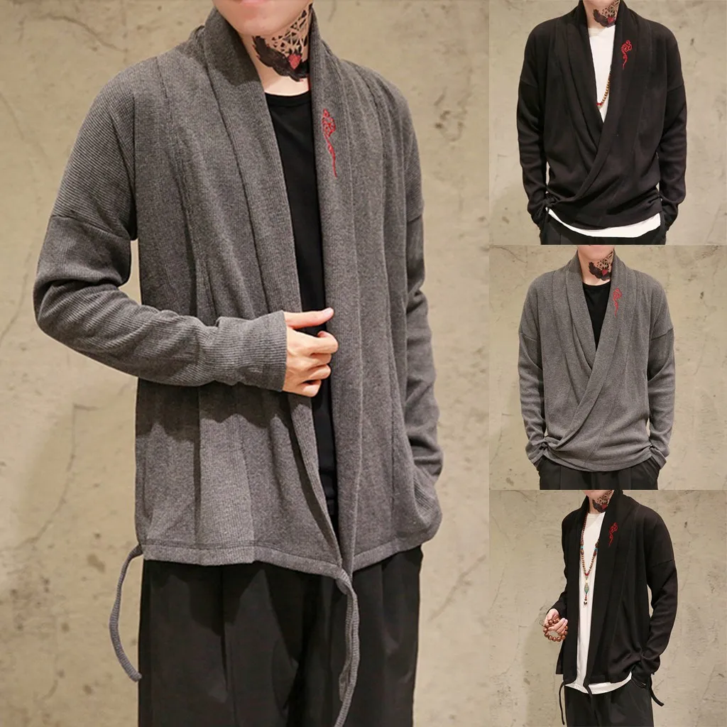 Мужская куртка, Стильный вязаный кардиган с вышивкой, Chaqueta Hombre большого размера, удобное однотонное пальто Camperas De Hombre