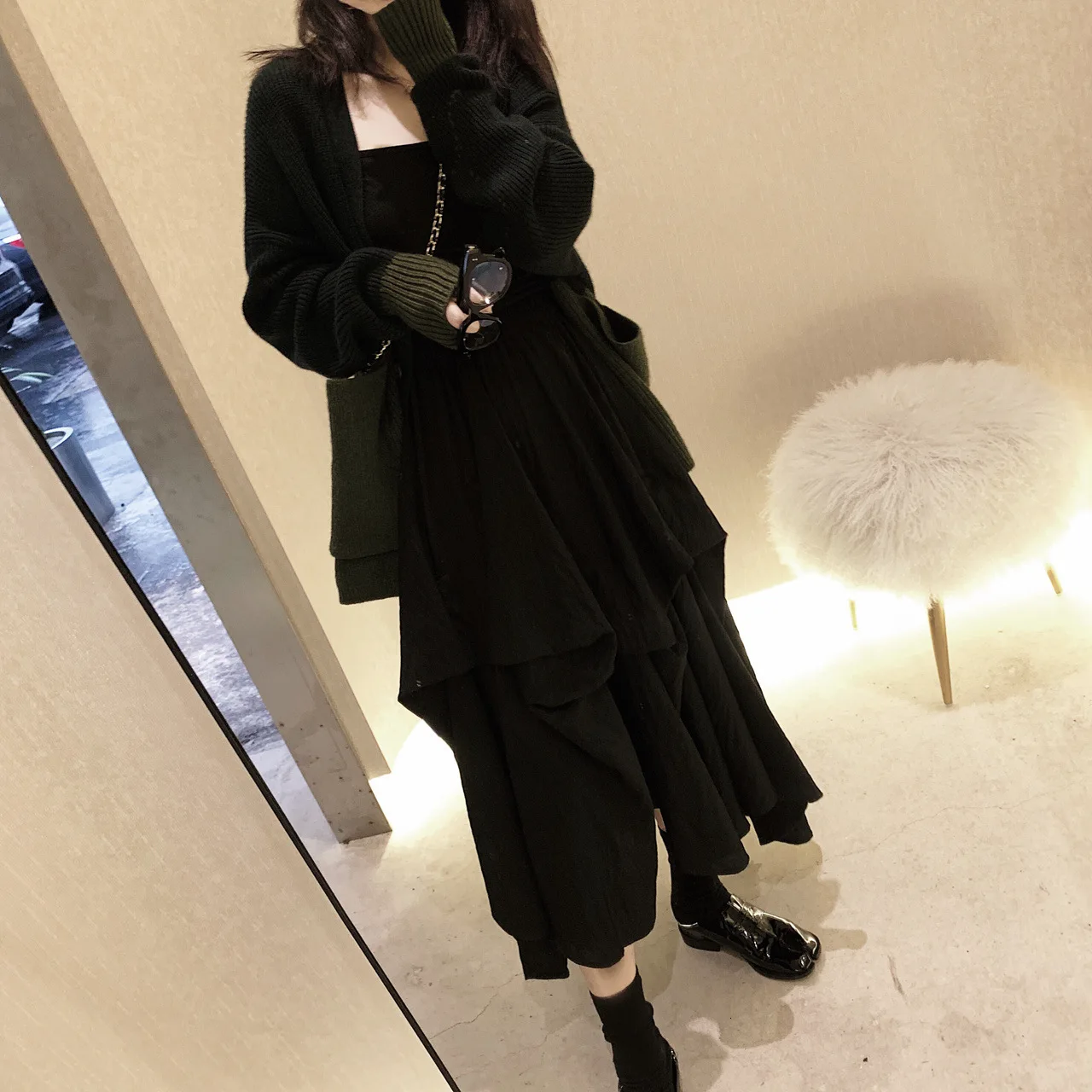 SHENGPALAE Faldas Mujer Moda Новая мода осень зима юбка женская однотонная свободная повседневная с высокой талией драпированная прямая A521