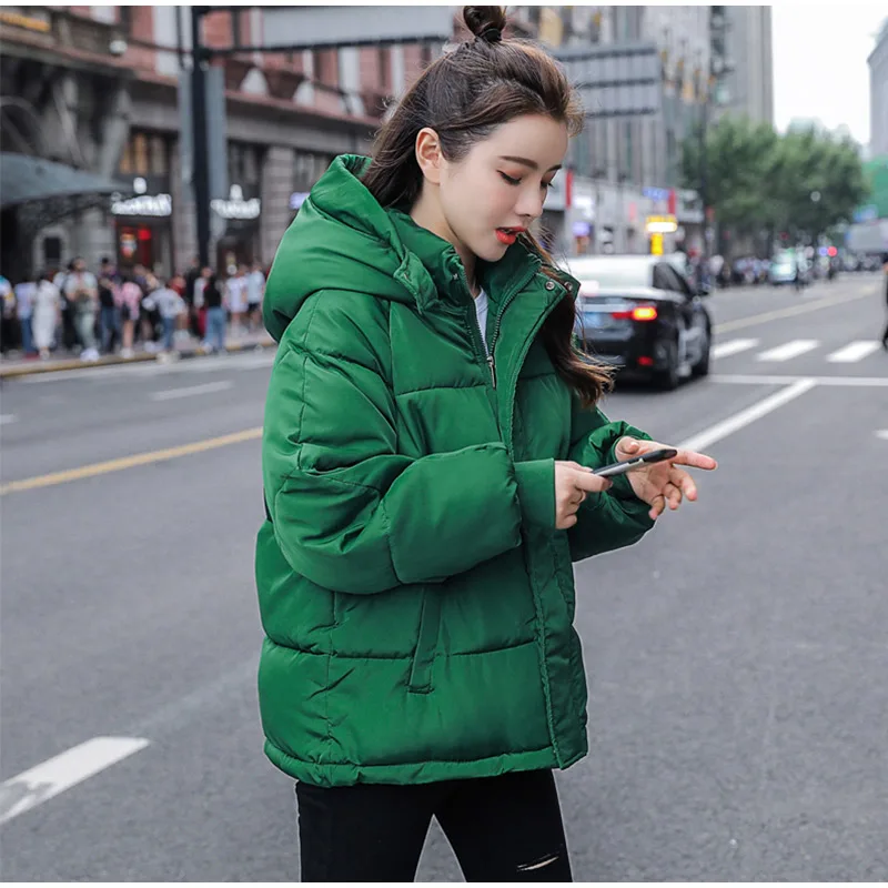 Women Parkas Autumn Hooded Down Jackets Casual Cotton Padded Short Parkas Female Winter Fashion Warm Casual Parka Overcoat