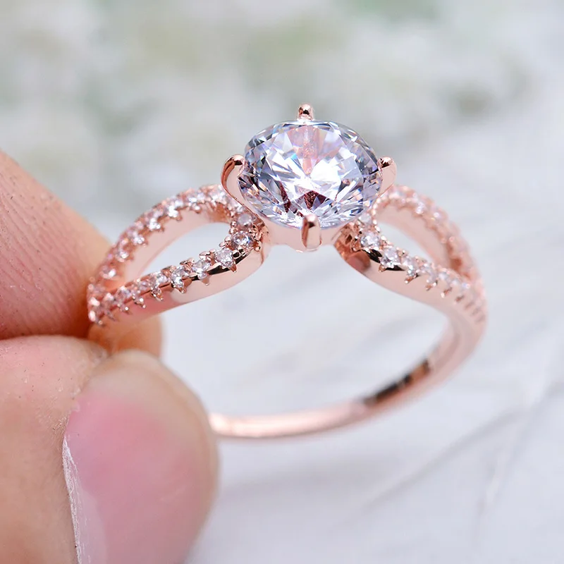 USTAR 1.25ct круглая огранка AAA CZ обручальные кольца для женщин x-образные Золотые/серебряные женские кольца для помолвки Новинка ювелирные изделия Прямая поставка