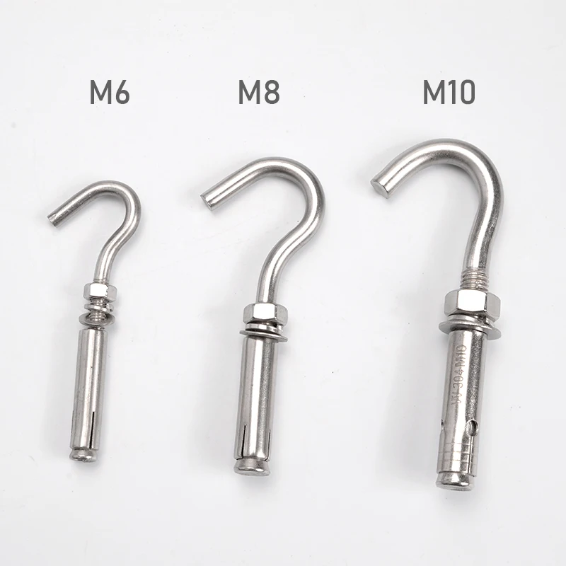 6pcs M6 M8 M10 Open Cup Hook Archor Bolts Screws Wall Concrete Brick 304 Stainless Steel Expansion Screw with Hook