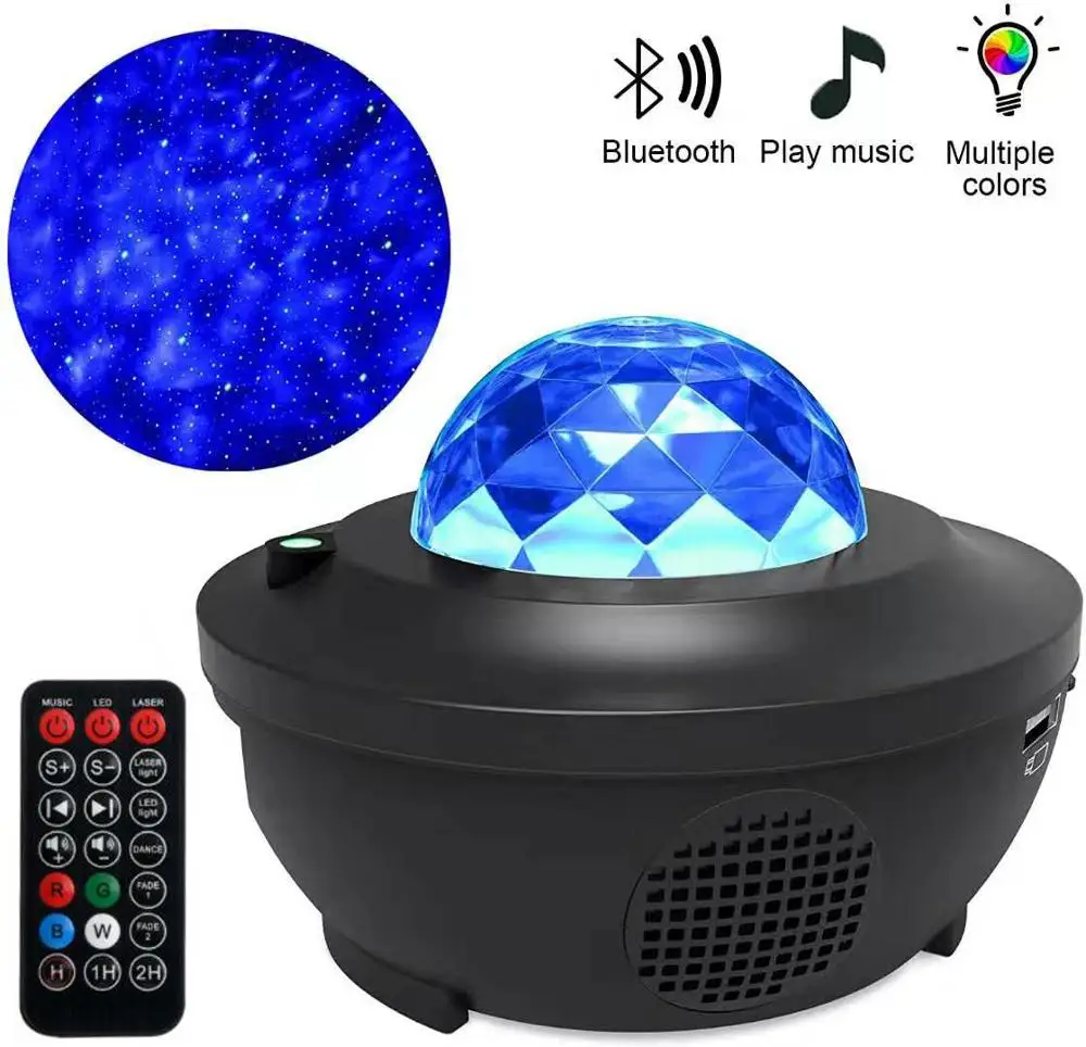 Led Bluetooth Music Star Projector Lamp 10 Mdes Usb Cable Voice Control Laser Light Starry Water Pattern Flame