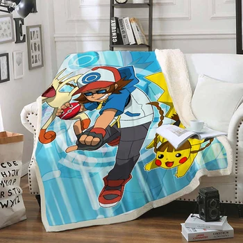

Pokemon Pikachu Funny Character Blanket 3D Print Sherpa Blanket on Bed Home Textiles Dreamlike Style 15