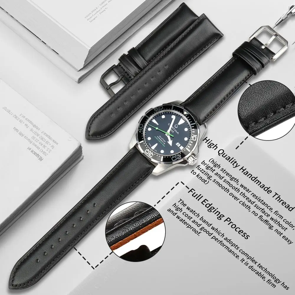 MAIKES Fashion Leather Watch Band Women Men Brown Black 24mm 18mm 20mm 22mm Strap Watch Accessories