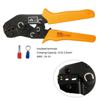 

SN-02C 7 inches Crimping pliers for Insulated terminals Crimping capacity 0.25-2.5mm2 AWG 20-13 mini Electrician crimping tools