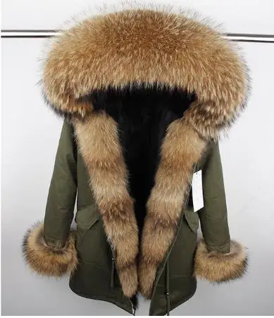 Роскошное пальто, парка из натурального меха, зимняя куртка, женское длинное пальто, подкладка из натурального Лисьего меха, съемный большой натуральный мех енота, воротник с капюшоном - Цвет: color  24