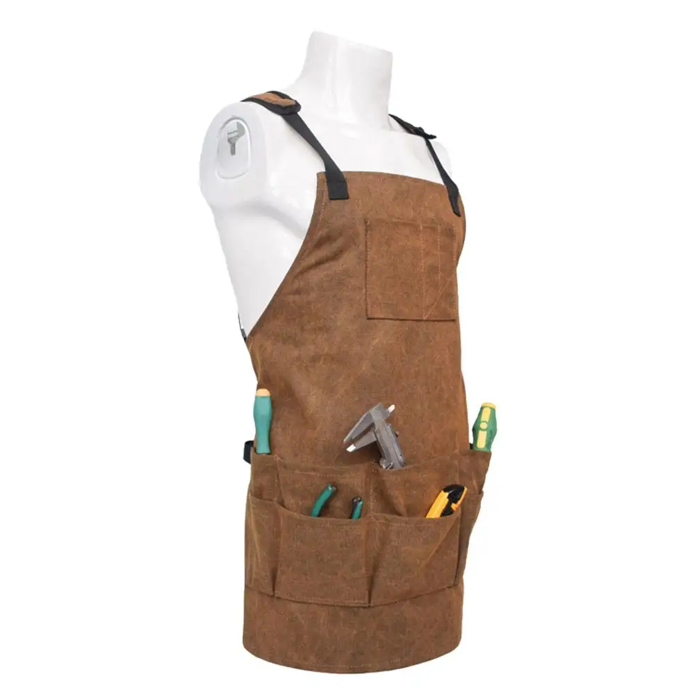 Adjustable Canvas Aprons Men Women Multi-Pocket Aprons DIY Woodworking BBQ Cooking Wear Resistant Aprons Kitchen Tools Aprons