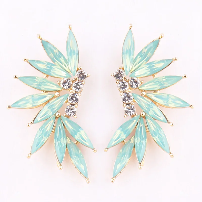 style 2 opal blue LUBOV, 2 стиля, цветные серьги-гвоздики с крыльями, акриловый кристаллический камень, женские серьги для пирсинга, модные свадебные украшения, рождественский подарок - Окраска металла: style 2 opal blue