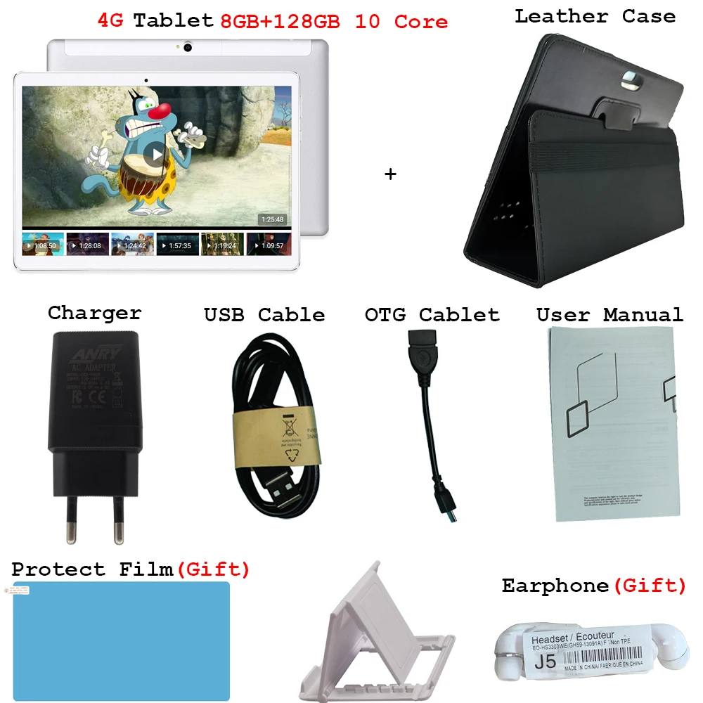 Add Leather Case Планшет 10,1 дюймов Deca Core 8 ГБ+ 128 ГБ 1920x1200 HD ips 13 МП камера 4G Lte две sim-карты Wifi Android 9,0 игровой фаблет - Комплект: Add Leather Case