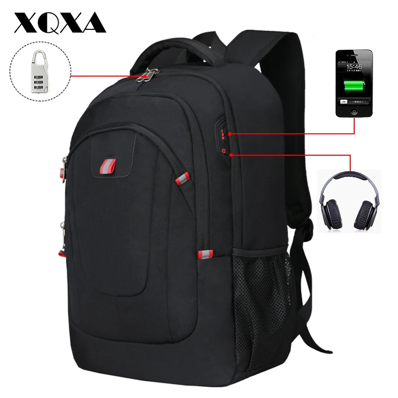 XQXA путешествия деловой рюкзак для ноутбука Противоугонная с USB Водонепроницаемость школьная сумка для компьютера для мужчин подходит 17,3 дюймов ноутбук