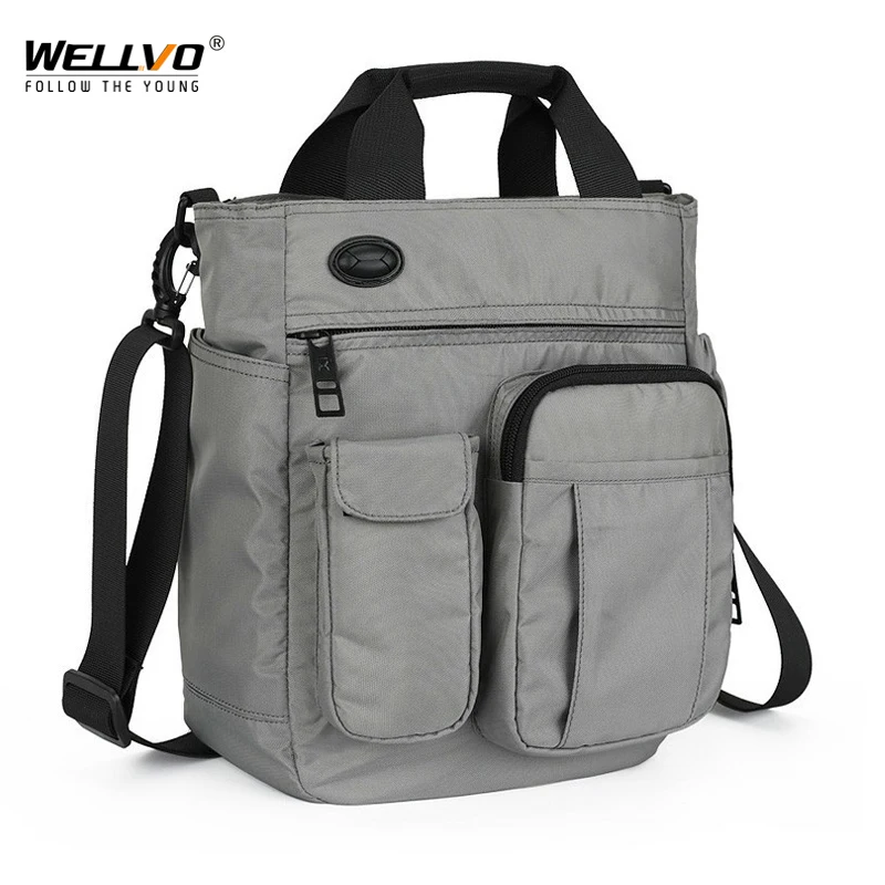 Men Multifunctional Shoulder Messenger Bag with Headphone Hole Waterproof Nylon Travel Handbag Large