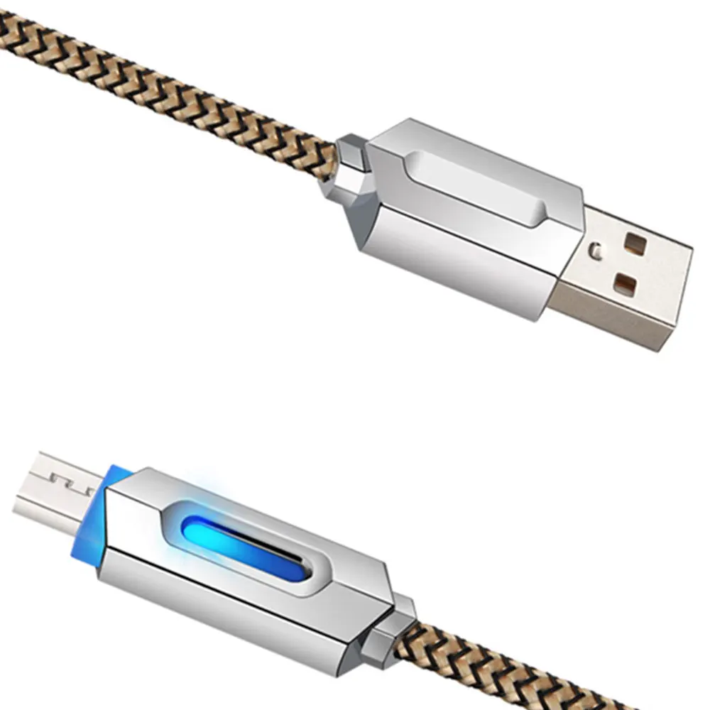 2.4A светодиодный кабель Micro US 1 м для быстрой зарядки нейлоновый USB передачи данных