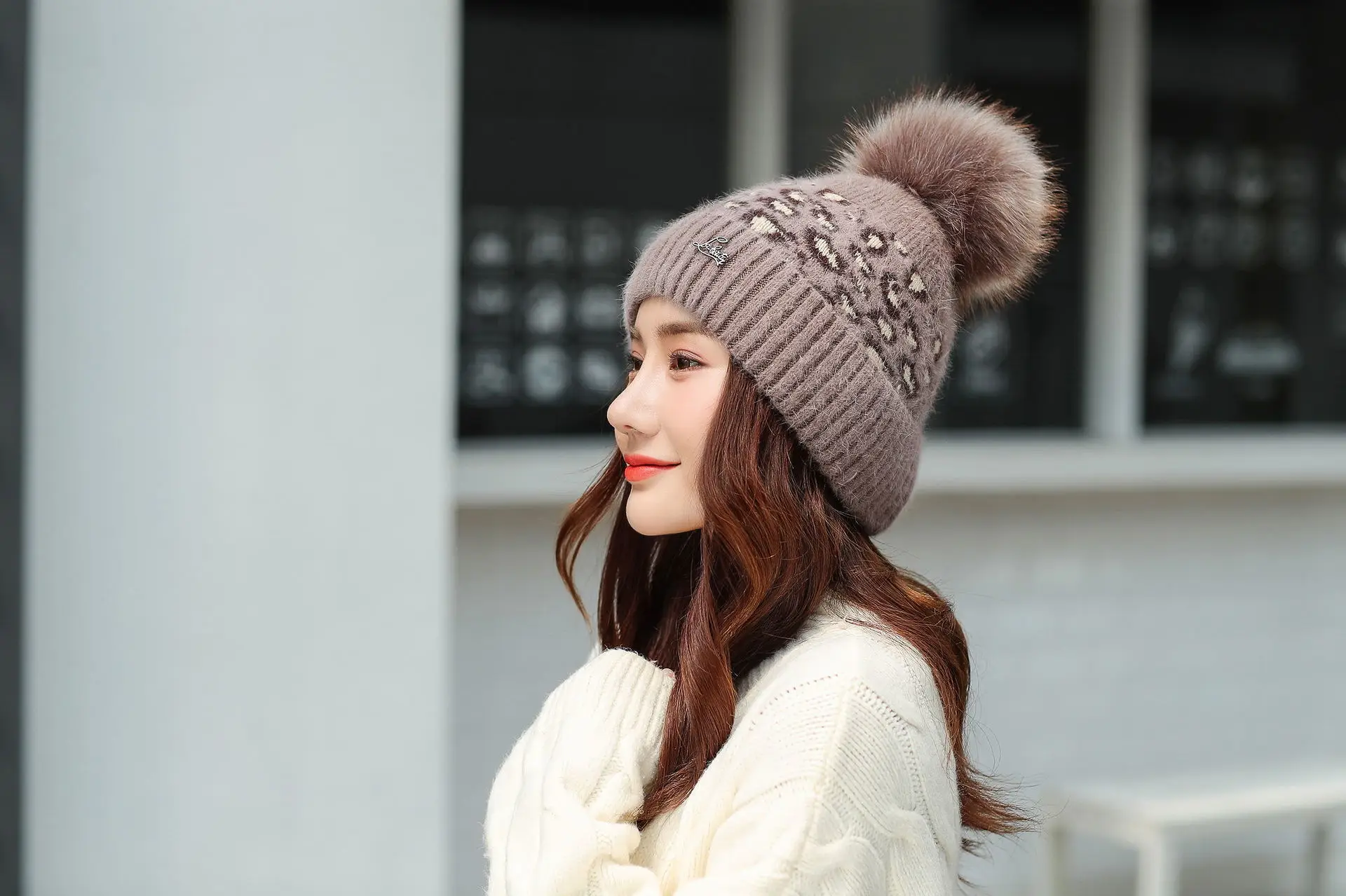 Women Beanies Pom Poms Rabbit Hat Beanie Knitted Skullies Fashion Caps Ladies Knit Cap Winter Hats For Women