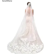 Недорогая Фата для невесты для Романтическая Свадебная вечеринка одноуровневая собор Длина 3M белого цвета и цвета слоновой кости, свадебная Фата с расческой