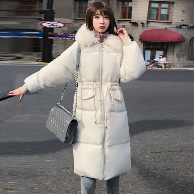 Зимняя парка, пальто для женщин, новая теплая парка, куртка для женщин с меховым воротником, Толстая с капюшоном размера плюс, длинная куртка, пальто, парки для женщин