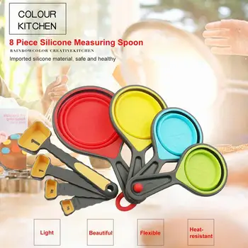 

8pcs/Set Food Grade Silicone Foldable Measuring Cups Set Spoon Kitchen Tool Ice Cream Collapsible Baking Cook Tools