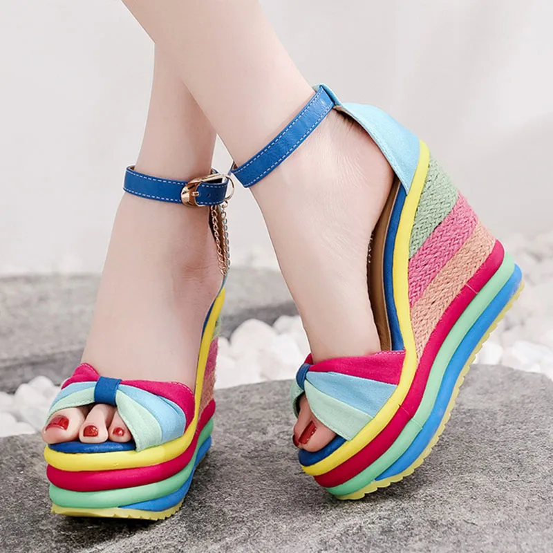 

Women's Platform Sandals Summer Shoes Fashion Rainbow High Heels Sandal Wedges Shoes For Women Summer Sandals 2020 Women Shoe