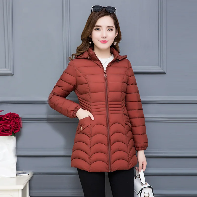

2019 New Style Winter Mid-length Cotton-padded Clothes Women's Korean-style Large Size Slim Fit Thin Cotton-padded Jacket Middle