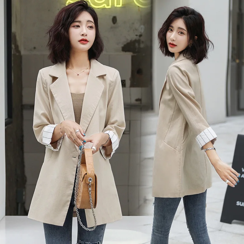 

Suit Able Ol Elegant Simple Versatile Autumn 2019 New Style Fashion Mid-length Comfortable Cotton Linen Casual Coat Women's