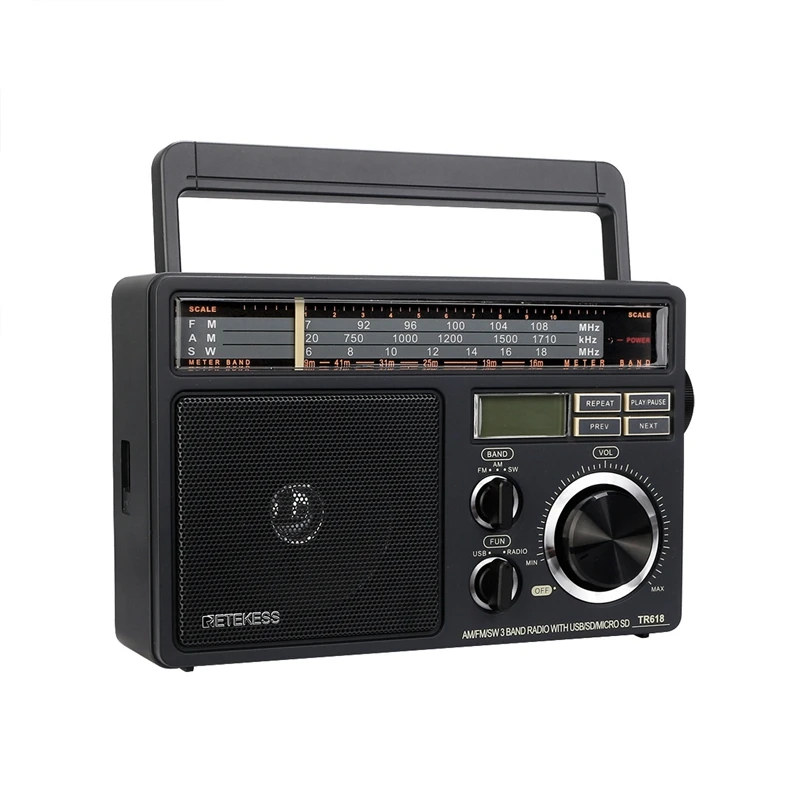 TR618 FM/AM/SW 3 Band Portable Radio with USB TF