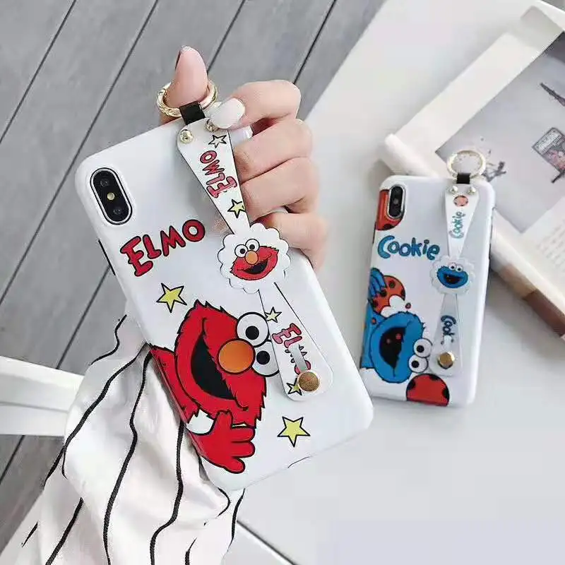 

Fashion Brand Luxury Wrist Strap Case for iphone 6 6s 7 8 Plus xr xs max x Sun Flower Sesame Street Soft silicone Phone cover