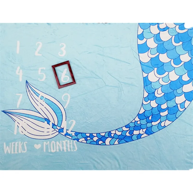 Fish Tail Flannel Baby Milestone Blanket Newborn Photography Props (1)