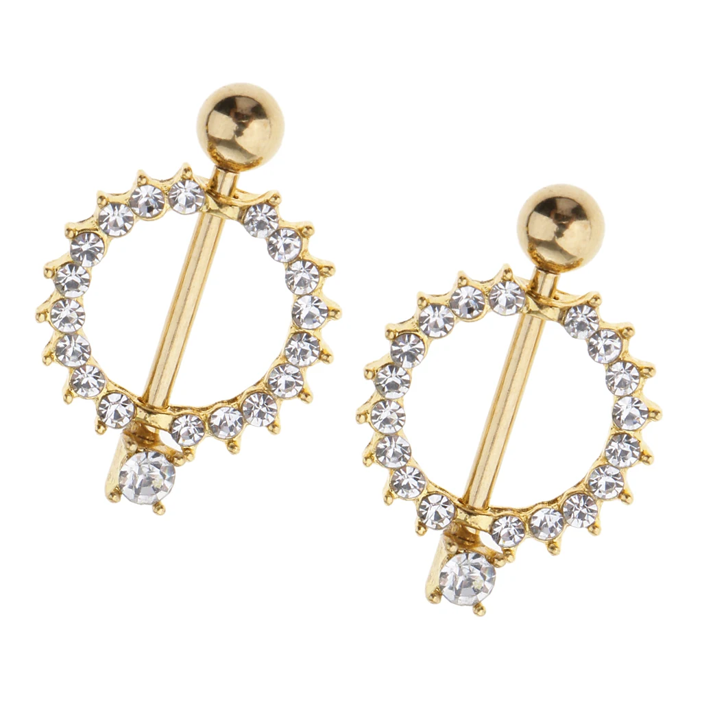 1 Pair Gold Tone Stainless Steel Crystal Rhinestone Sun Flower Petal Nipple Ring Cute Jewelry