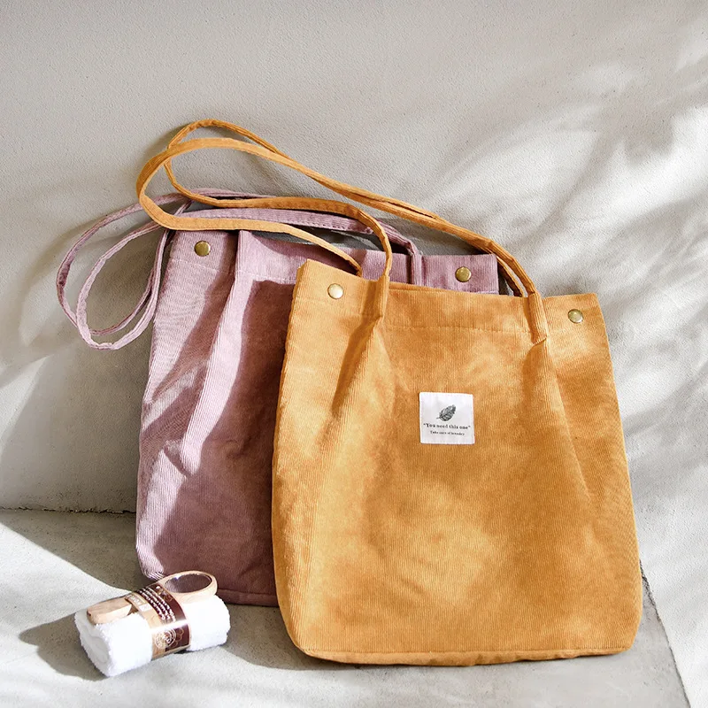 Handbag Totes Storage Cloth Canvas Reusable Foldable Female Corduroy Women Eco-Grocery