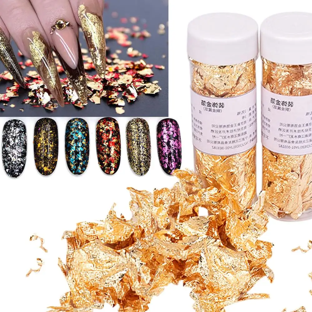 

10g Resin Glitter Flakes for Nail Decorations Painting Arts Crafts Gliding Gold&Silver Rose Gold Foil Fragments Craft Paper