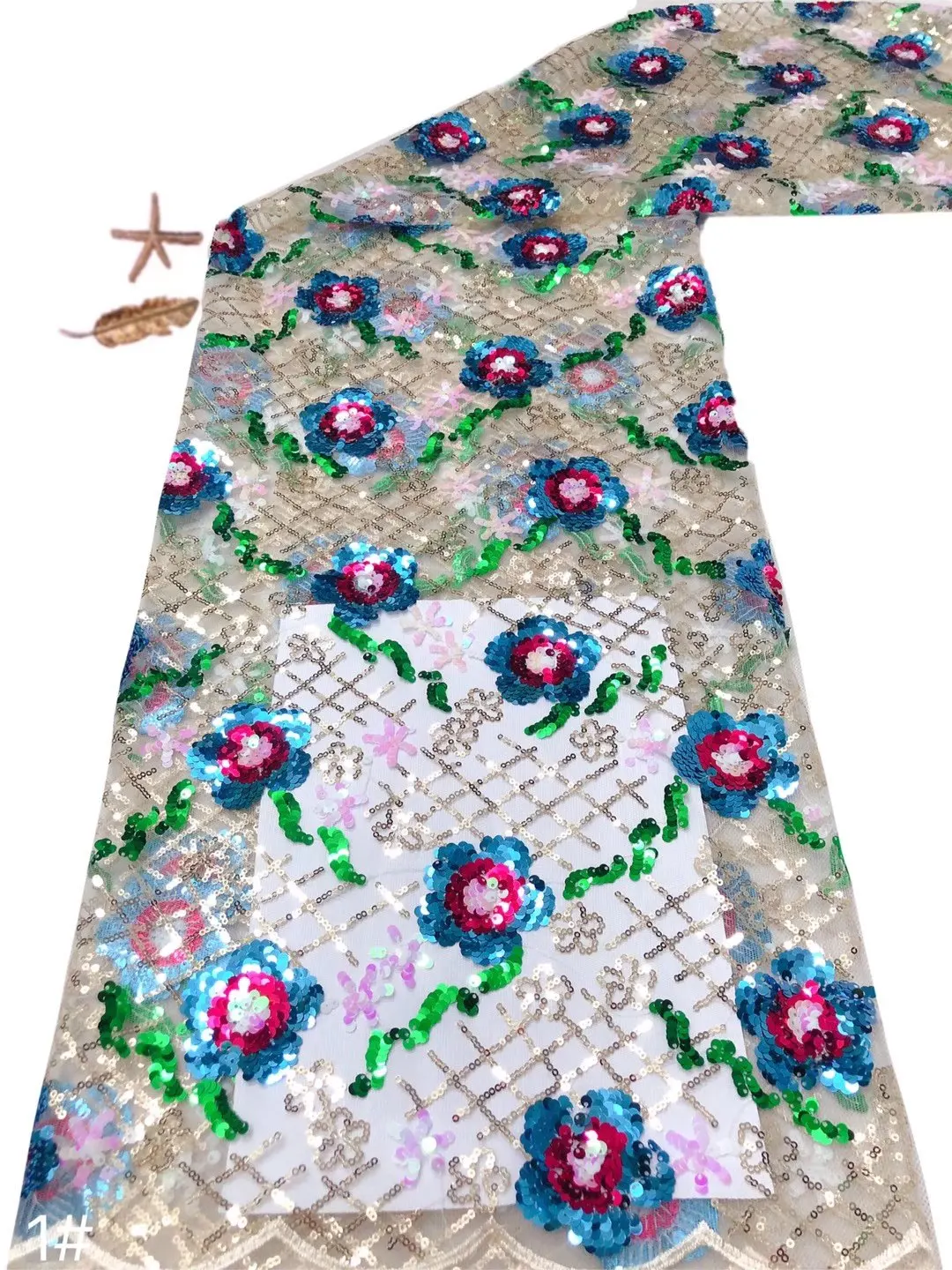

New for Spring Summer Season French Lace 9JRB-12304 Sequins Flowers Tulle Material for Bridal Women Fashion Show or Party Dress