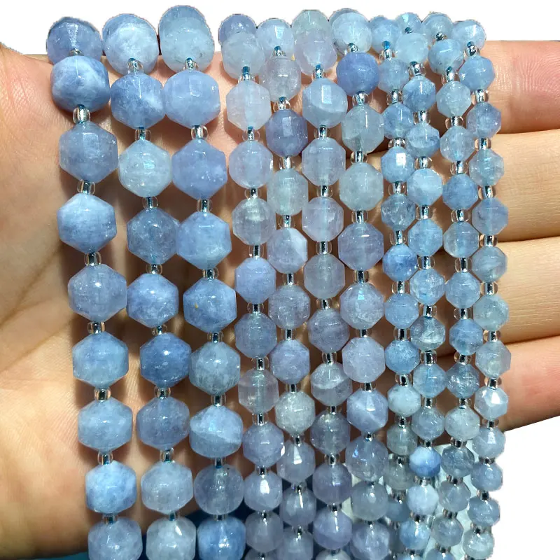 

YWROLE Natural Stone Faceted Spacer Beads Aquamarine For Jewelry Making DIY Bracelet Necklace Handmade Accessories 6/8/10MM 15''