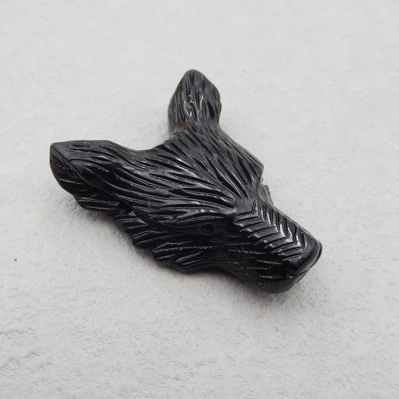 

Natural Fashion Carved Obsidian wolf head Pendant Beads51x40x16mm29g