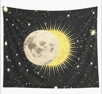 

Imminent Eclipse Sun Moon Stars Space Astronomy Tapestry Black Wall Hanging Tapestries Dorm Art Home Decor Beach Towel Yoga Mat