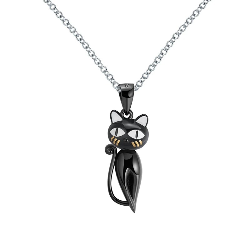 SN99 ORSA JEWELS Настоящее 925 пробы серебряные женские ожерелья оригинальные Висячие Черный кот наркоман хвост может двигаться кулон Девушка ювелирные изделия SN101 - Цвет камня: SN99