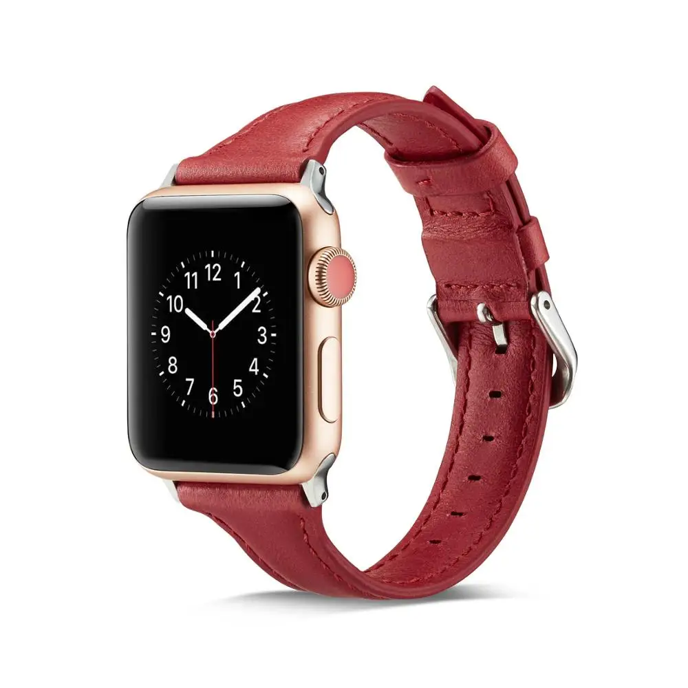 Новейшая модель; кожаный ремешок для наручных часов Apple Watch, версии 5/4/3/2/1 для наручных часов IWatch, ремешок 42 мм, 38 мм, 40 мм 44 Спортивный Браслет замена - Цвет ремешка: Red