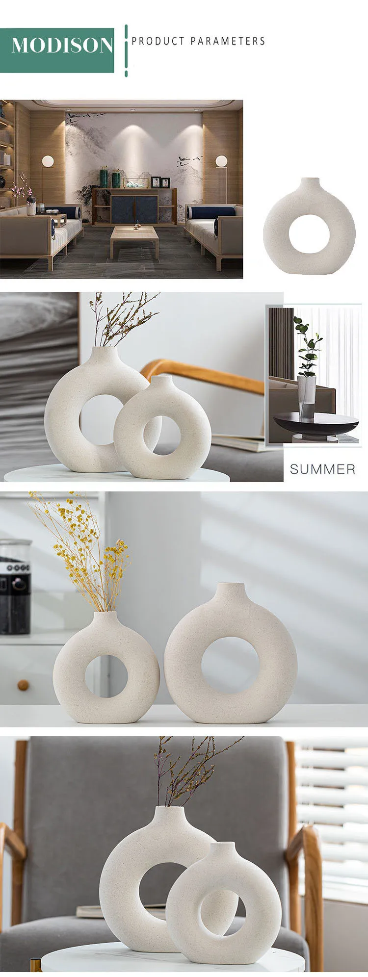 ZK30 Nordic Circular Hollow Ceramic Vase Donuts Flower Pot Home Decoration Accessories Office Desktop Living Room Interior Decor