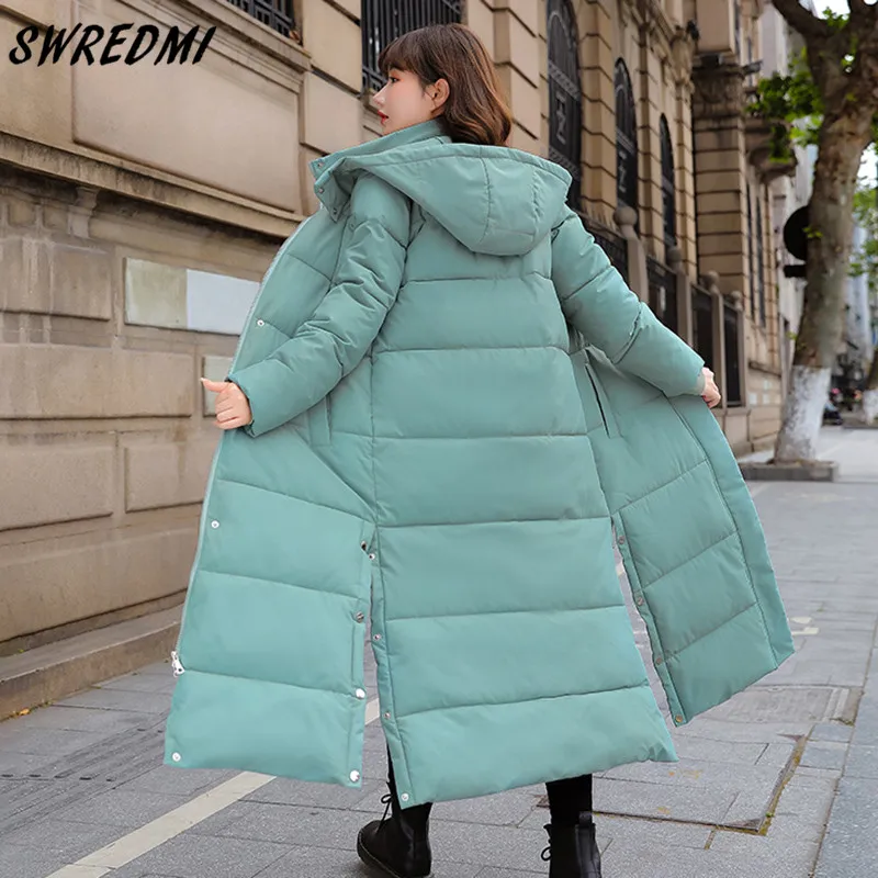 

SWREDMI X-Long Womens Coats Thicken Warm Cotton Padded Jackets For Girls Winter High Street Snow Wear Parkas Oversized S-3XL