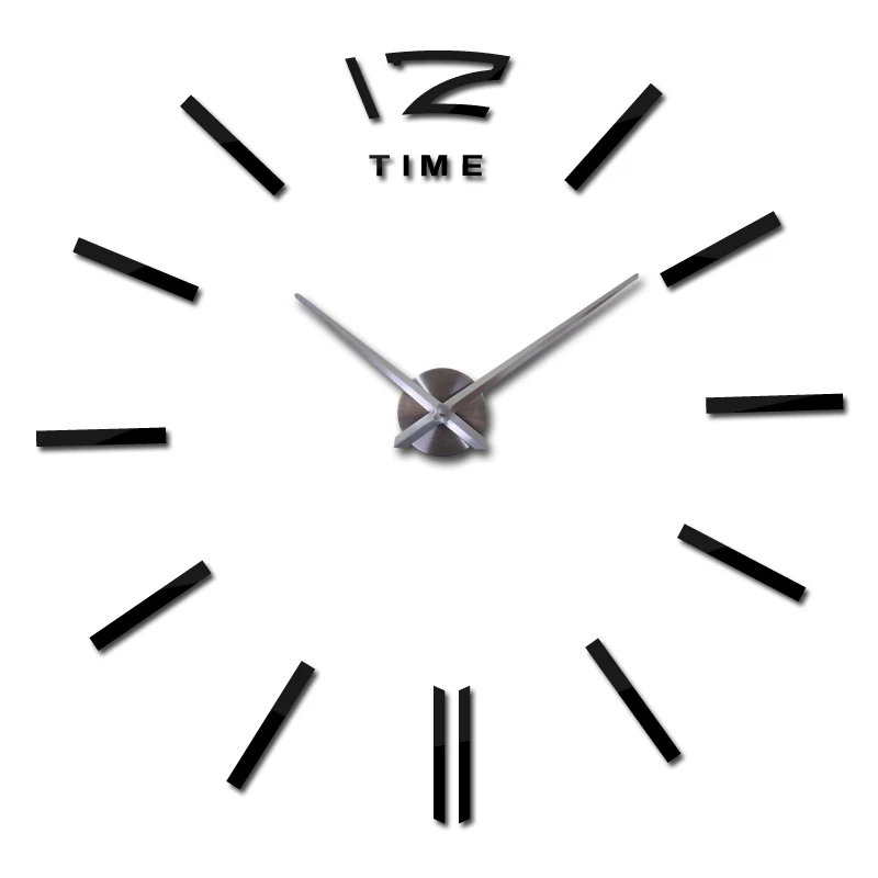 Классические 3d большие размеры домашний декор кварцевые diy настенные часы для гостиной металлические акриловые зеркальные большие настенные часы - Цвет: Black-S