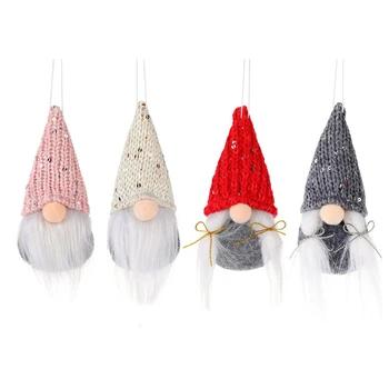 

4 Pcs Knitted Pointed Hat Santa Claus Christmas Pendant Drop Ornament Mini Plush Doll Kids Gift Toy Home Decoration Accessories