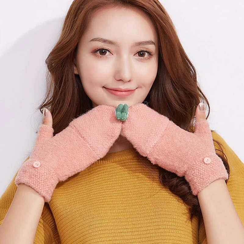 

1 Pair Cashmere Stretch Half Finger Fingerless Gloves for Winter Women Soft Warm Elastic Mittens Accessories