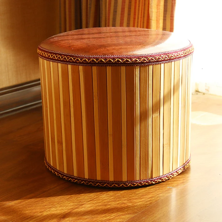 

Eye Warming Bamboo Art Circular Sit Pier Low Stool Solid Wood Round Stool Cushion Texture Changing Shoes Stool Bamboo Stool