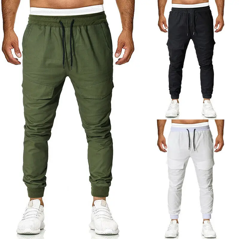 New Men Casual Pants Beam Foot Long Pencil Pants Slim Fit Trousers Cargo Joggers Sports Gym Sweatpants Clothes
