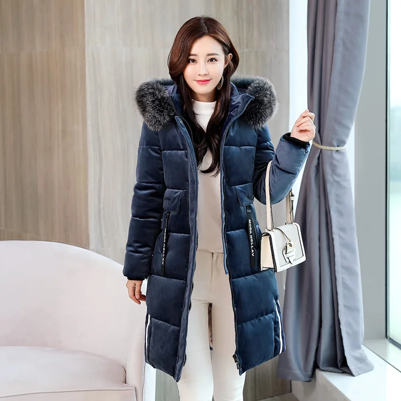 

Photo Shoot Gold Velvet Mid-length down Jacket Winter New Style Plus-sized down Jacket Cotton-padded Clothes WOMEN'S Coat Cotton