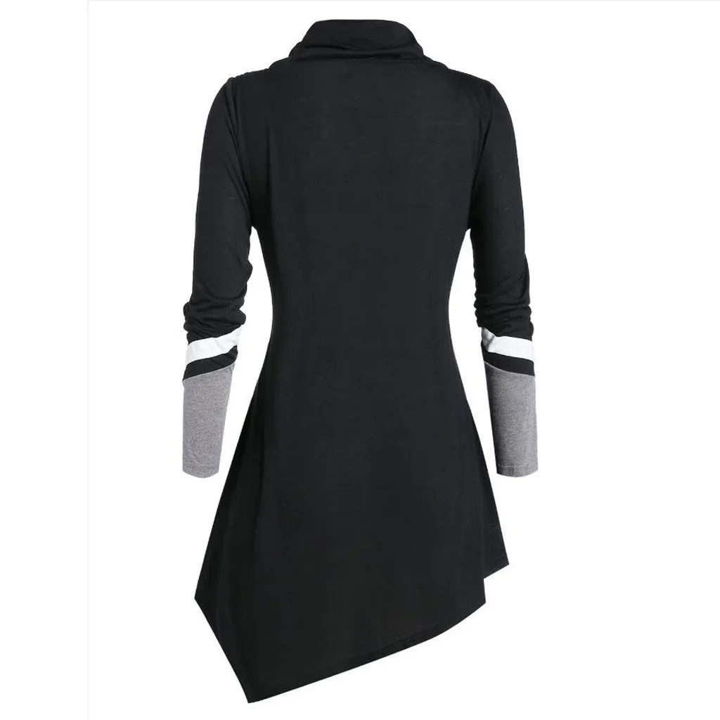 Модная женская блузка с высоким воротом размера плюс L-5XL, Повседневная зимняя Женская туника в полоску, топы, женская рубашка с длинным рукавом, блузка, пуловер