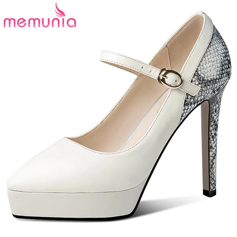 

MEMUNIA 2021 Thin High Heel Platform Shoes Women Genuine Leather Party Wedding Shoes Pointed Toe Snake Sexy Women Pumps