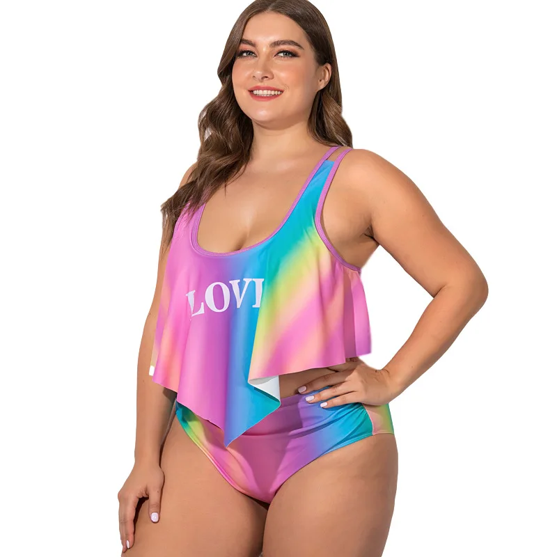 

Plus Size 2020 New Arrival High Waisted Swimsuit Print Sexy Falbala Swiming Suit for Women Bikini Two Piece Sets Maillot de Bain